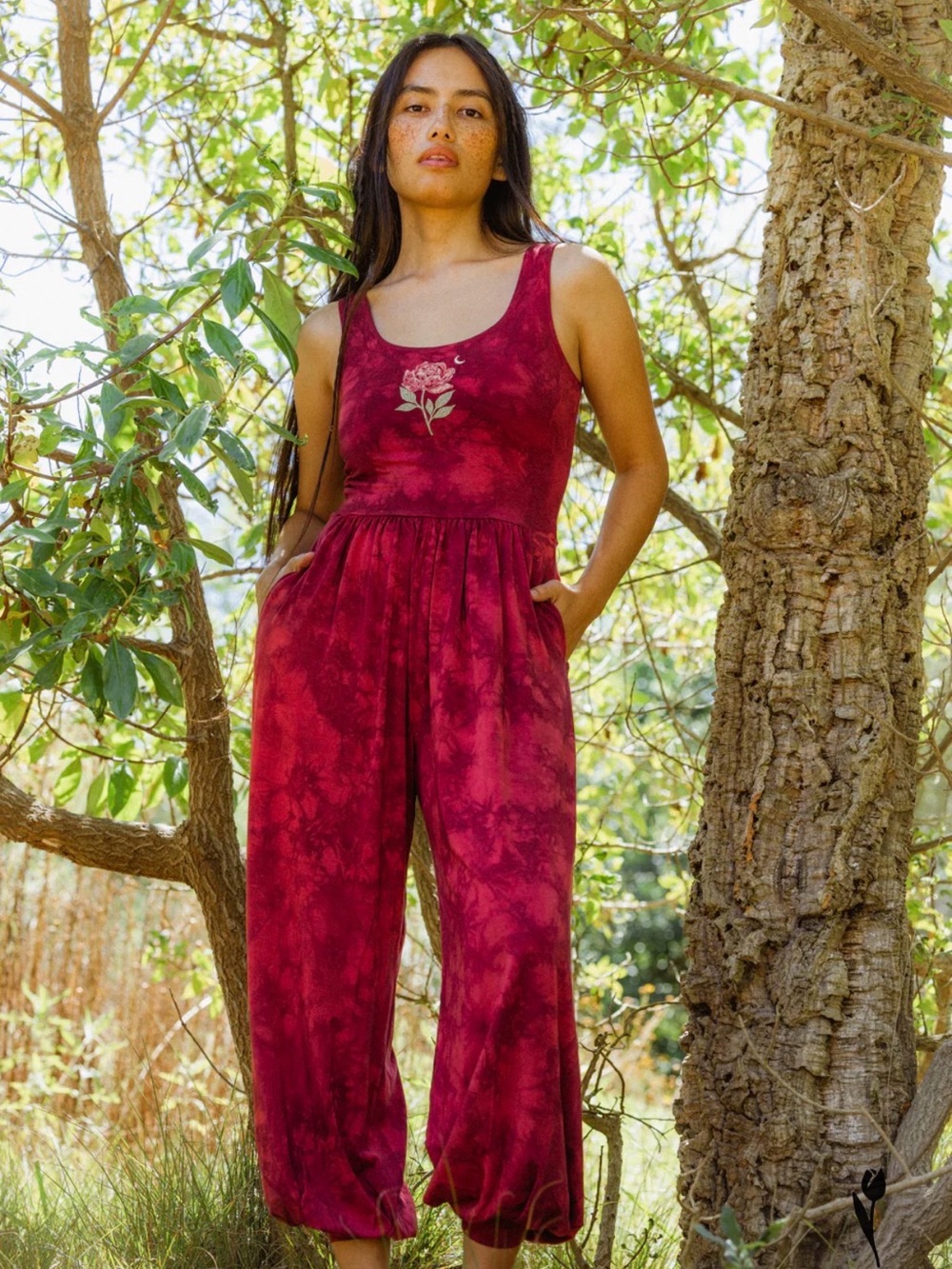 Purusha People Evening Peony Nomad Jumpsuit Scarlet